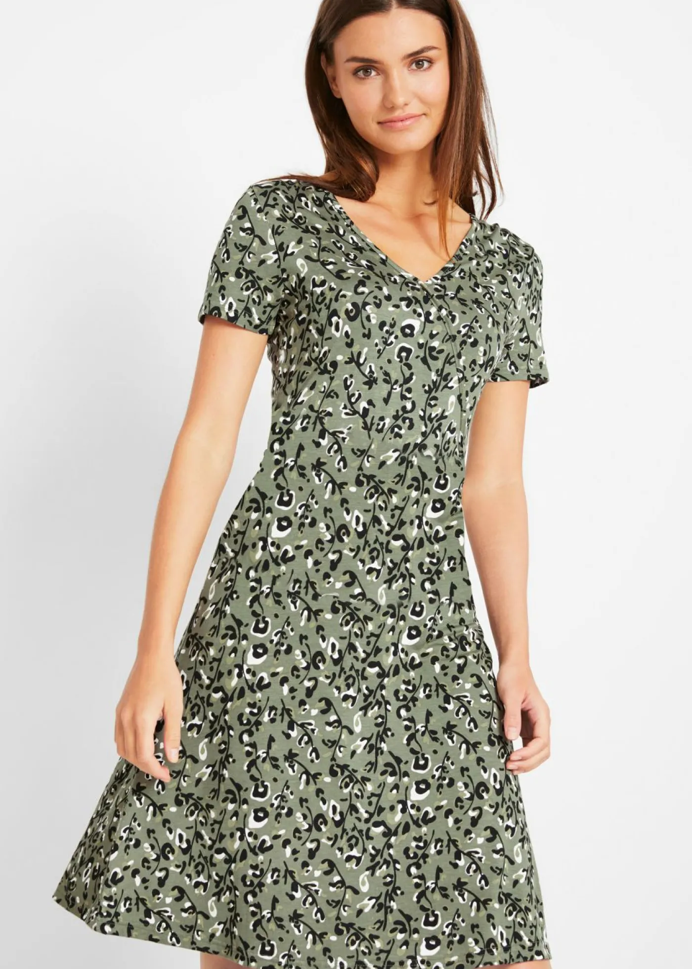 bonprix bonprix Vestido camisero de mezcla de viscosa fluida piel de leopardo oliva Best