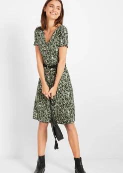 bonprix bonprix Vestido camisero de mezcla de viscosa fluida piel de leopardo oliva Best