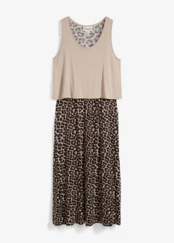 bonprix bonprix Vestido camisero de mezcla fluida de viscosa y elastano estampado leo piedra Discount