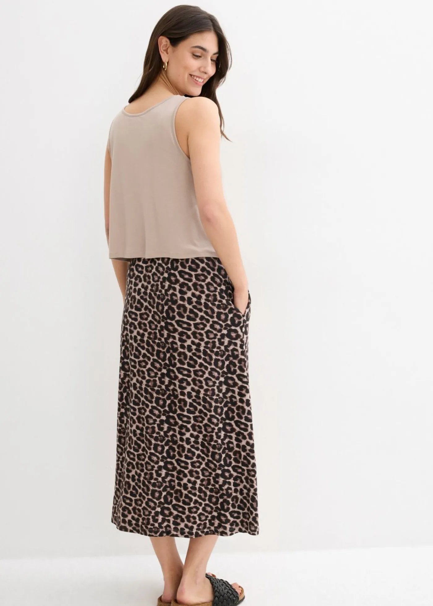 bonprix bonprix Vestido camisero de mezcla fluida de viscosa y elastano estampado leo piedra Discount