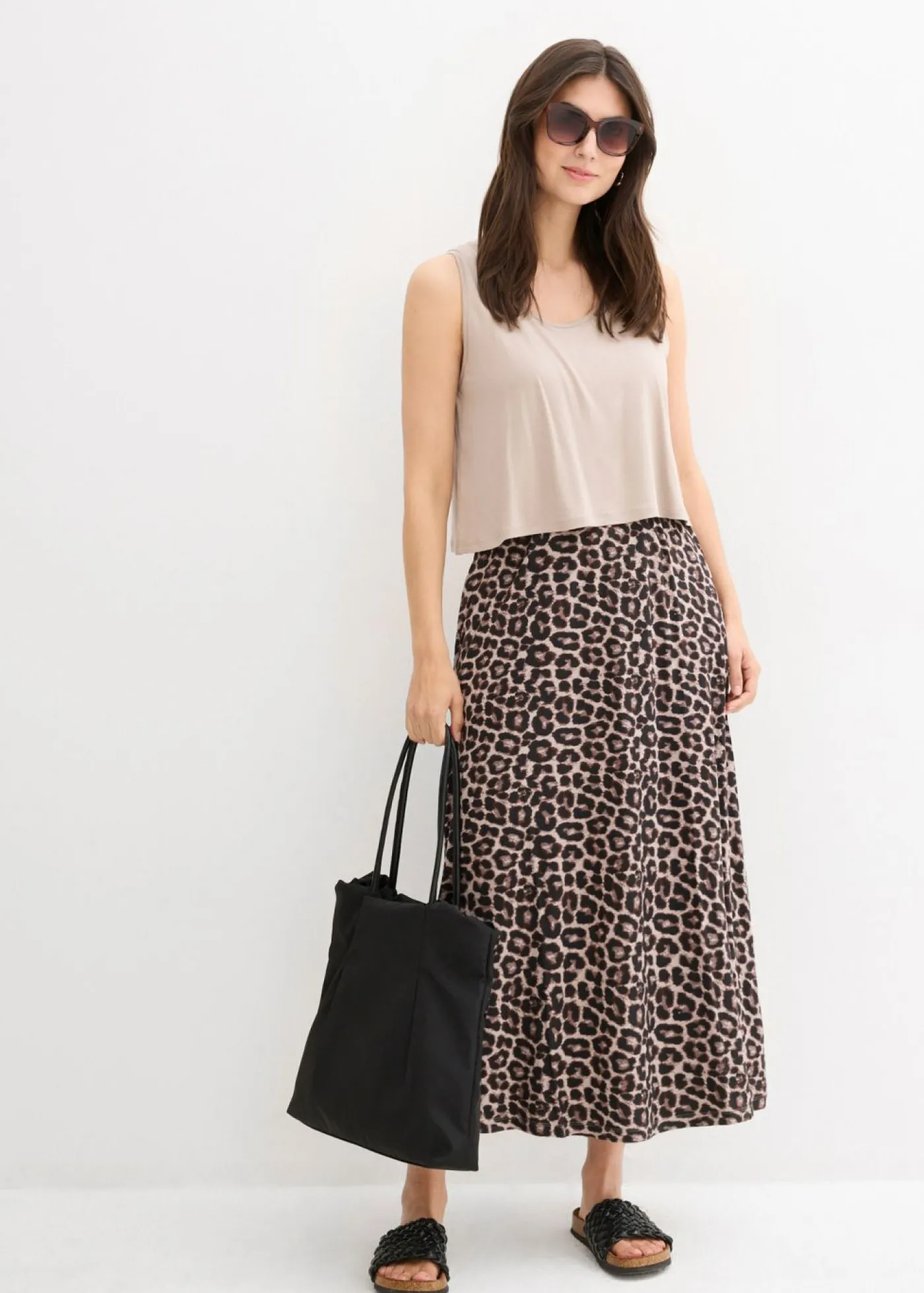 bonprix bonprix Vestido camisero de mezcla fluida de viscosa y elastano estampado leo piedra Discount