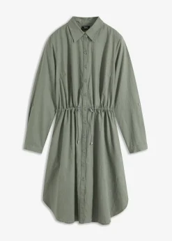bonprix bonprix Vestido camisero de mezcla de lino y algodón Verde oliva Discount