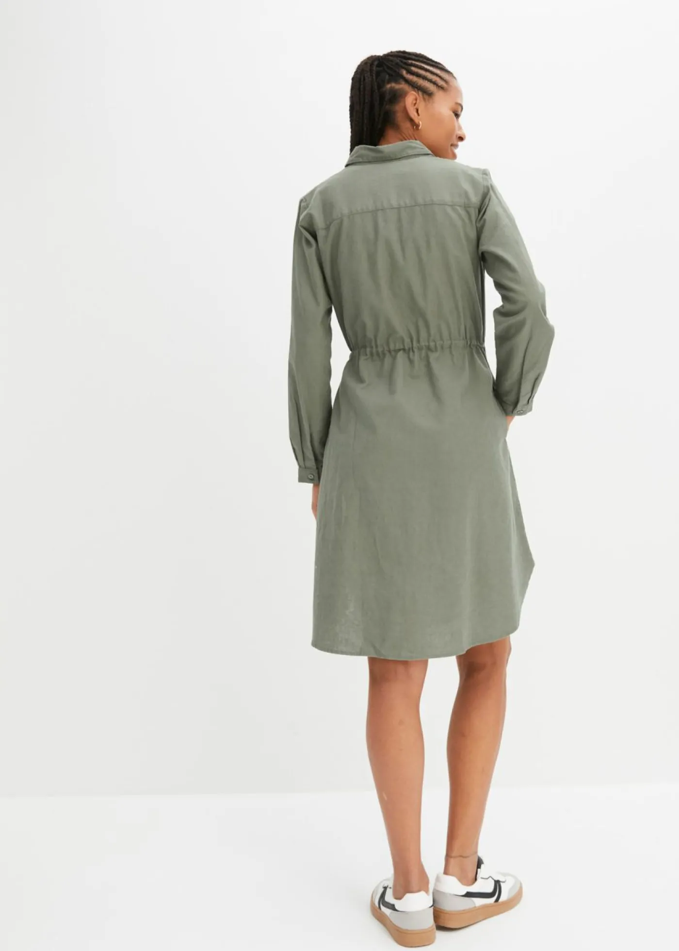 bonprix bonprix Vestido camisero de mezcla de lino y algodón Verde oliva Discount