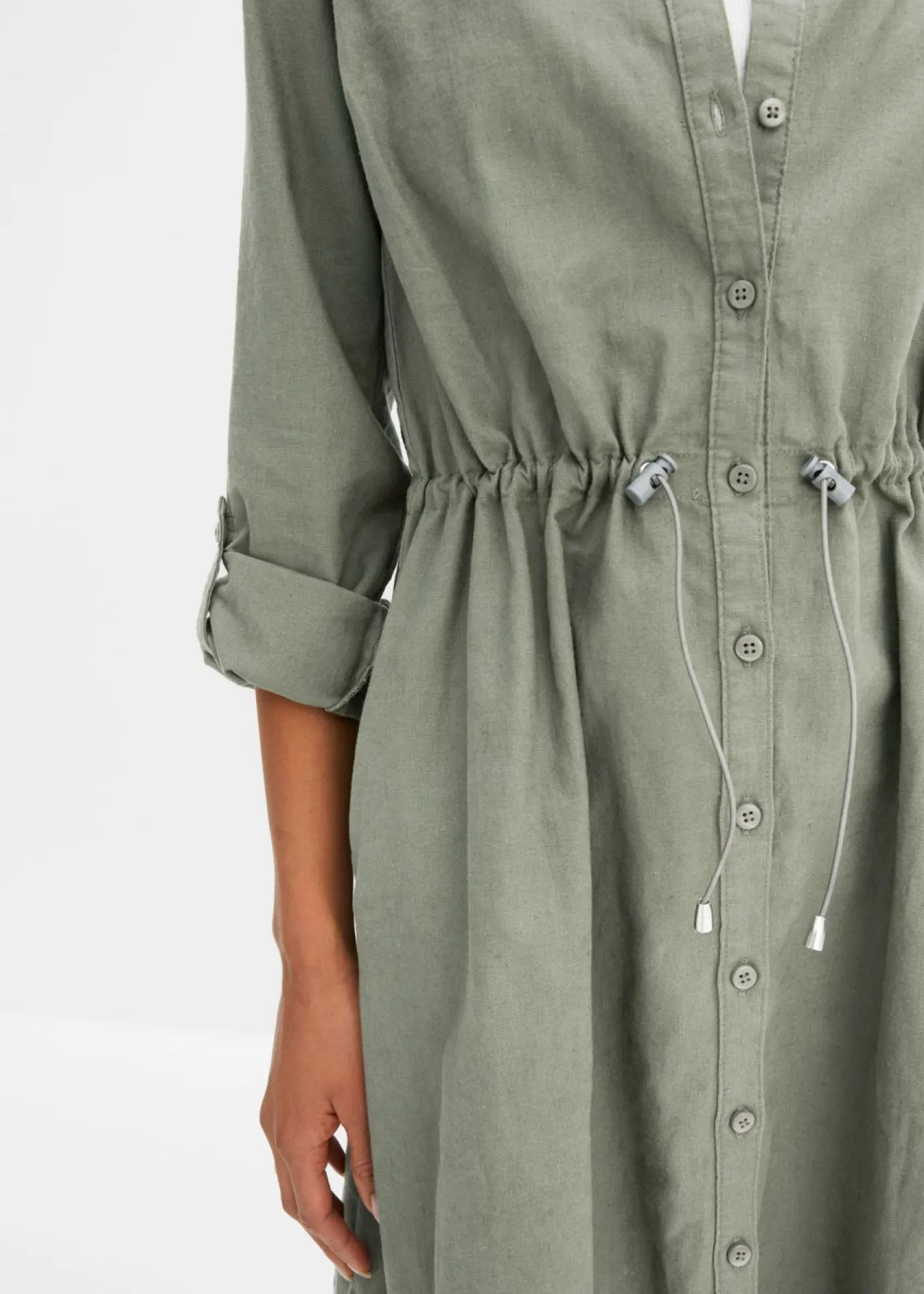 bonprix bonprix Vestido camisero de mezcla de lino y algodón Verde oliva Discount