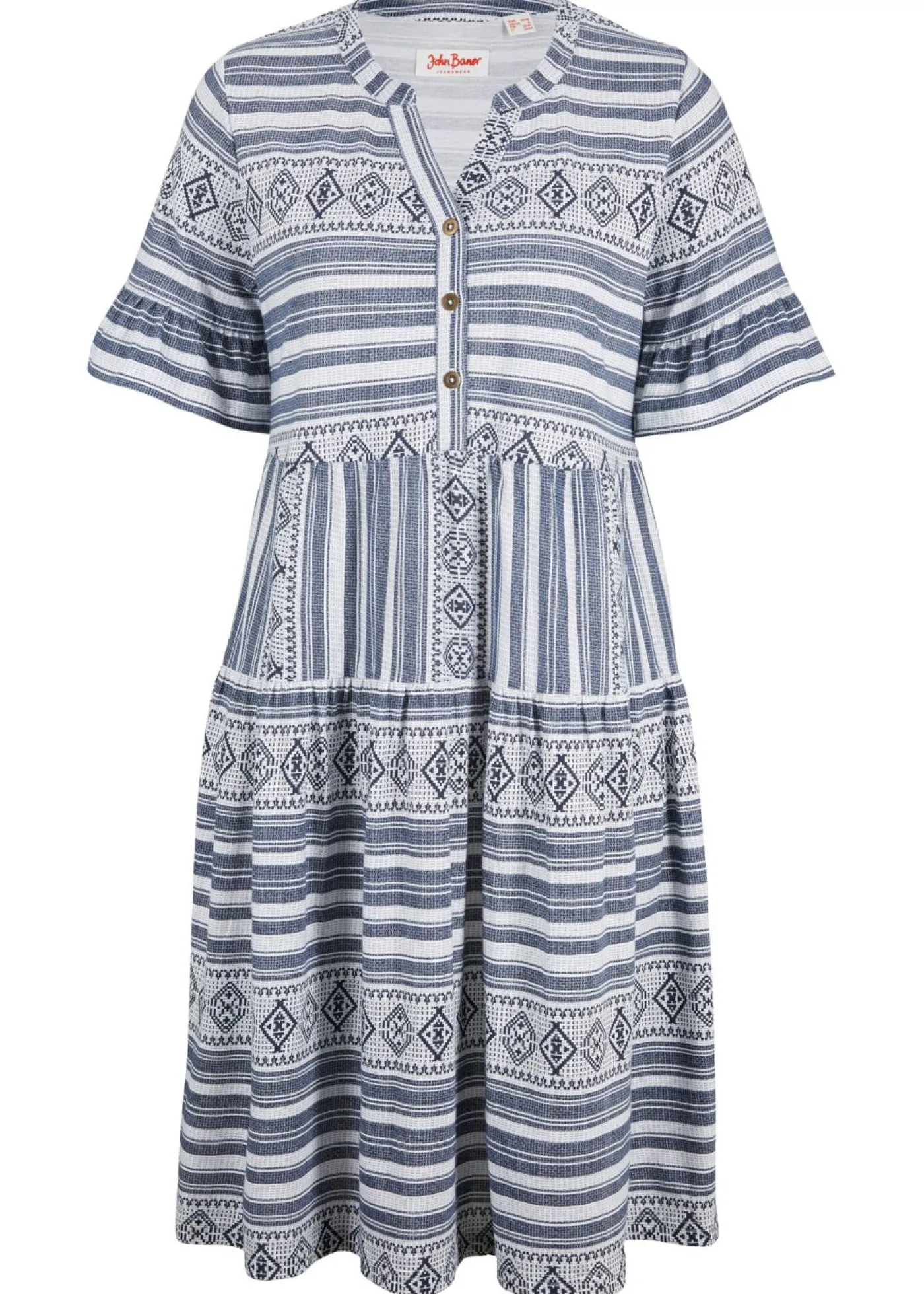 bonprix bonprix Vestido camisero de mezcla de viscosa fluida blanco-azul marino Clearance