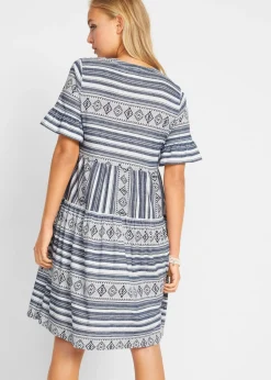 bonprix bonprix Vestido camisero de mezcla de viscosa fluida blanco-azul marino Clearance
