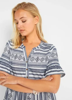 bonprix bonprix Vestido camisero de mezcla de viscosa fluida blanco-azul marino Clearance