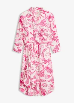 bonprix bonprix Vestido camisero de mezcla de algodón Blanco-rosa de flores Best