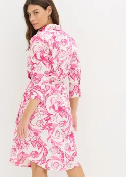 bonprix bonprix Vestido camisero de mezcla de algodón Blanco-rosa de flores Best