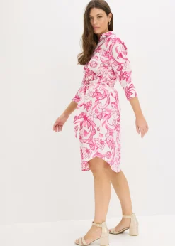 bonprix bonprix Vestido camisero de mezcla de algodón Blanco-rosa de flores Best