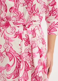 bonprix bonprix Vestido camisero de mezcla de algodón Blanco-rosa de flores Best
