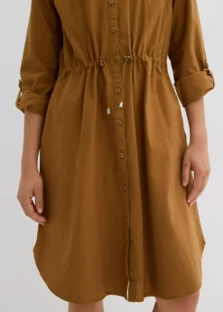 bonprix bonprix Vestido camisero de mezcla de lino y algodón Marrón coñac Best