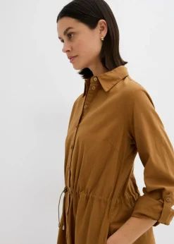 bonprix bonprix Vestido camisero de mezcla de lino y algodón Marrón coñac Best