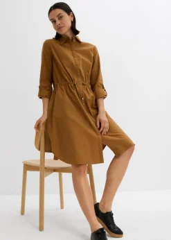 bonprix bonprix Vestido camisero de mezcla de lino y algodón Marrón coñac Best