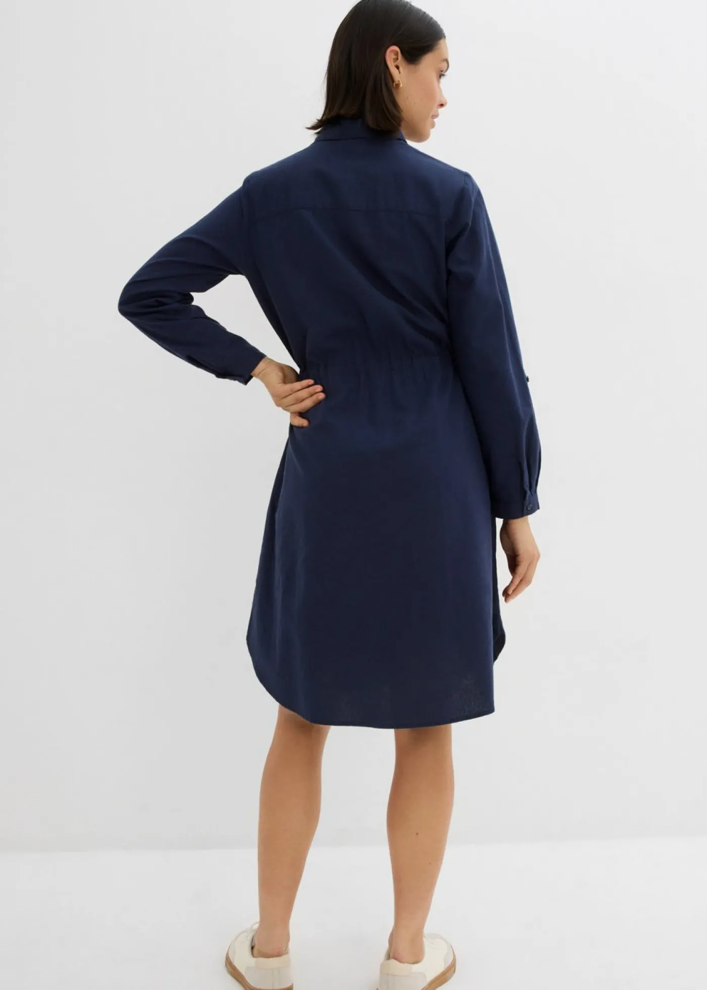 bonprix bonprix Vestido camisero de mezcla de lino y algodón Azul marino Online