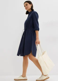 bonprix bonprix Vestido camisero de mezcla de lino y algodón Azul marino Online