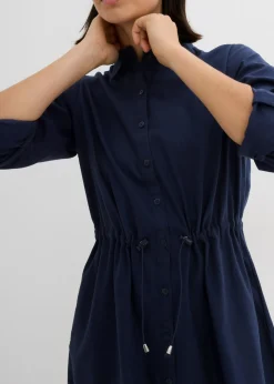 bonprix bonprix Vestido camisero de mezcla de lino y algodón Azul marino Online