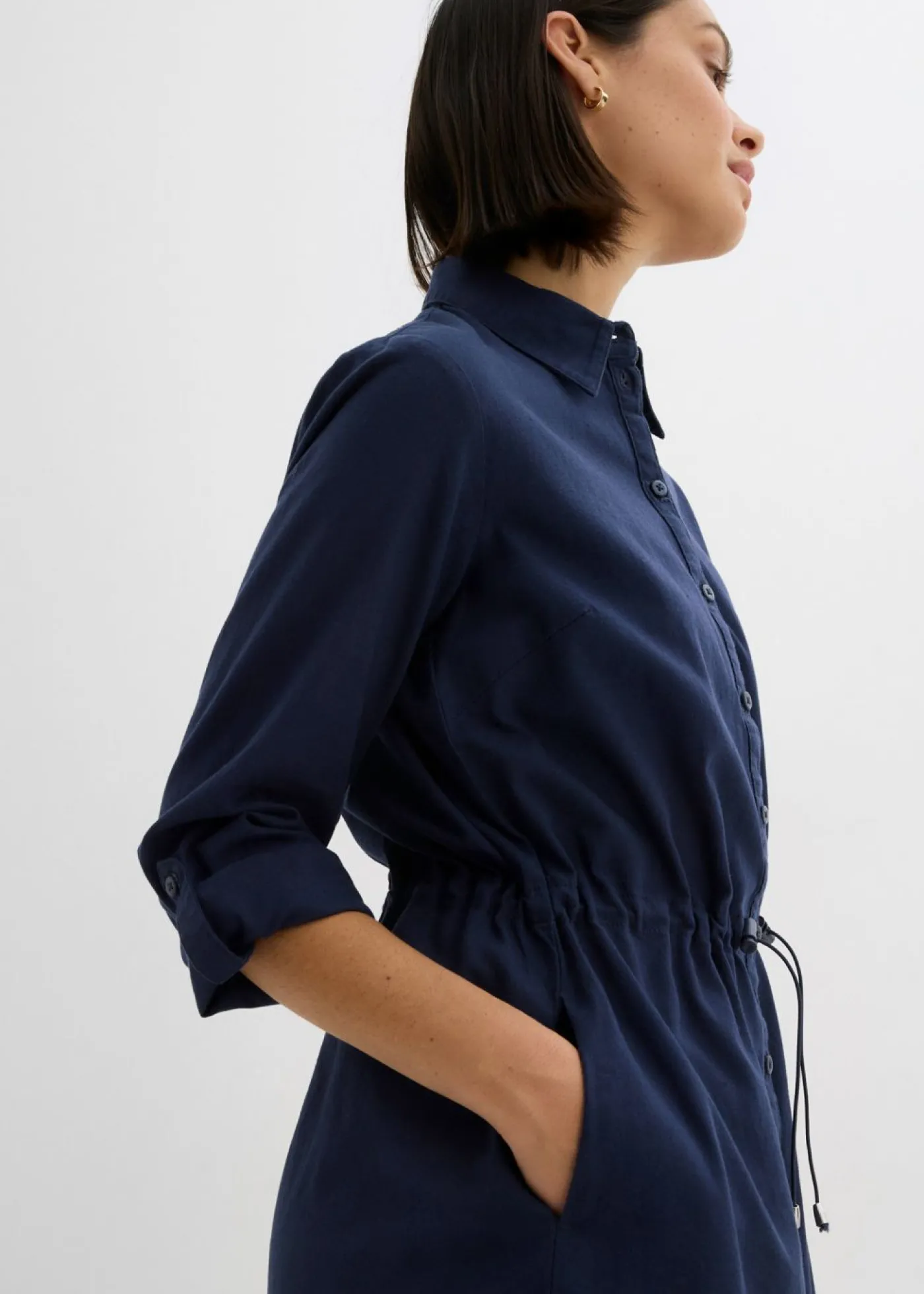 bonprix bonprix Vestido camisero de mezcla de lino y algodón Azul marino Online