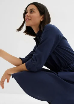 bonprix bonprix Vestido camisero de mezcla de lino y algodón Azul marino Online