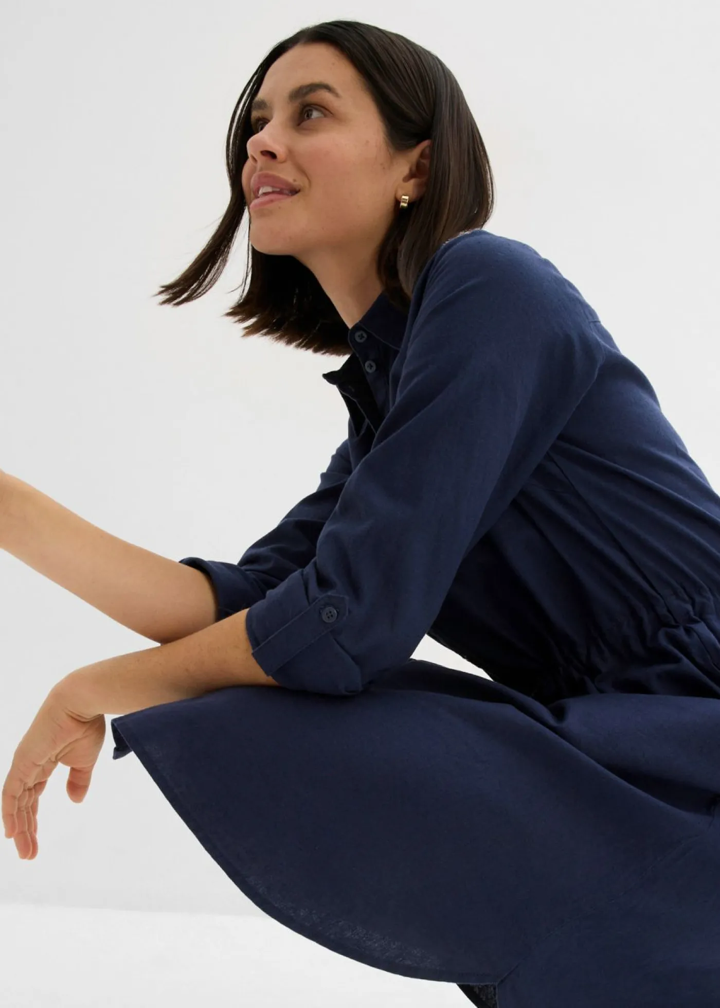 bonprix bonprix Vestido camisero de mezcla de lino y algodón Azul marino Online