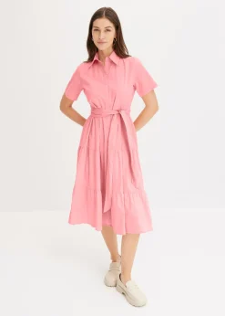 bonprix bonprix Vestido camisero de mezcla de algodón elástico rosa pálido Sale