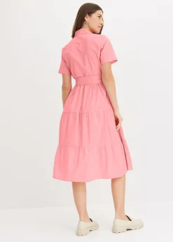 bonprix bonprix Vestido camisero de mezcla de algodón elástico rosa pálido Sale