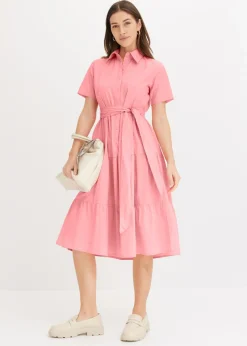 bonprix bonprix Vestido camisero de mezcla de algodón elástico rosa pálido Sale