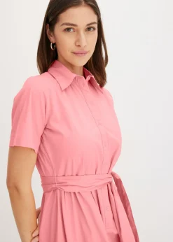 bonprix bonprix Vestido camisero de mezcla de algodón elástico rosa pálido Sale