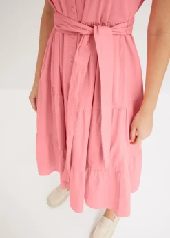 bonprix bonprix Vestido camisero de mezcla de algodón elástico rosa pálido Sale