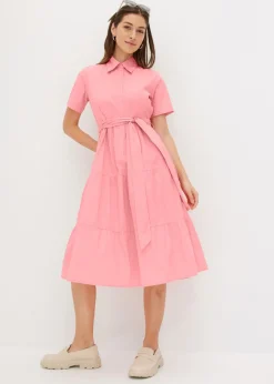 bonprix bonprix Vestido camisero de mezcla de algodón elástico rosa pálido Sale