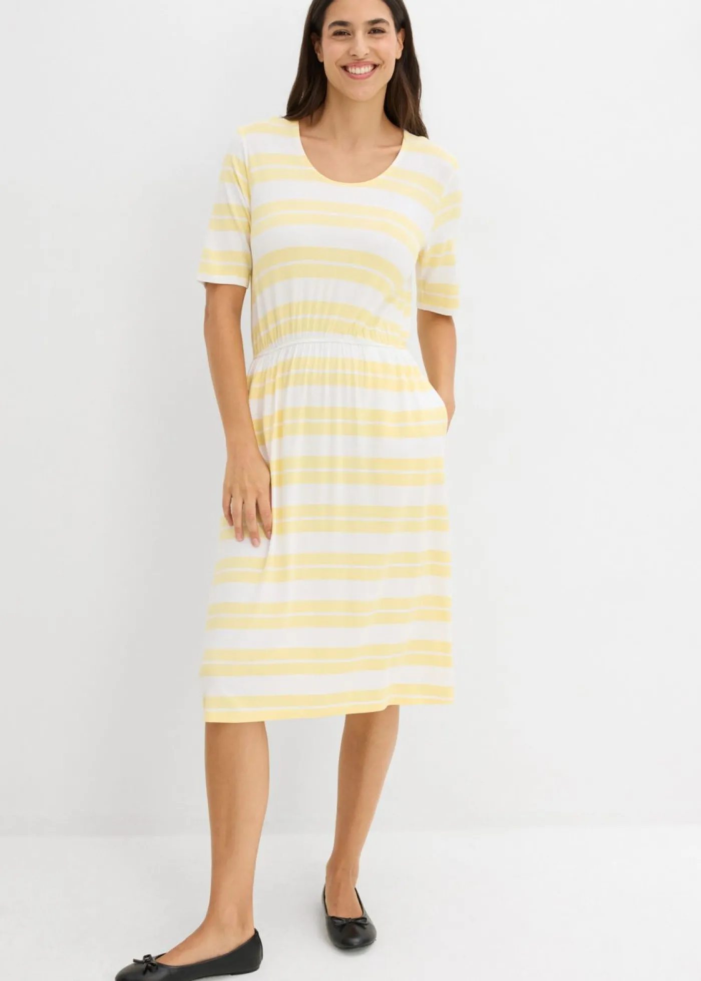 bonprix bonprix Vestido camisero de mezcla de viscosa amarillo claro con rayas Outlet