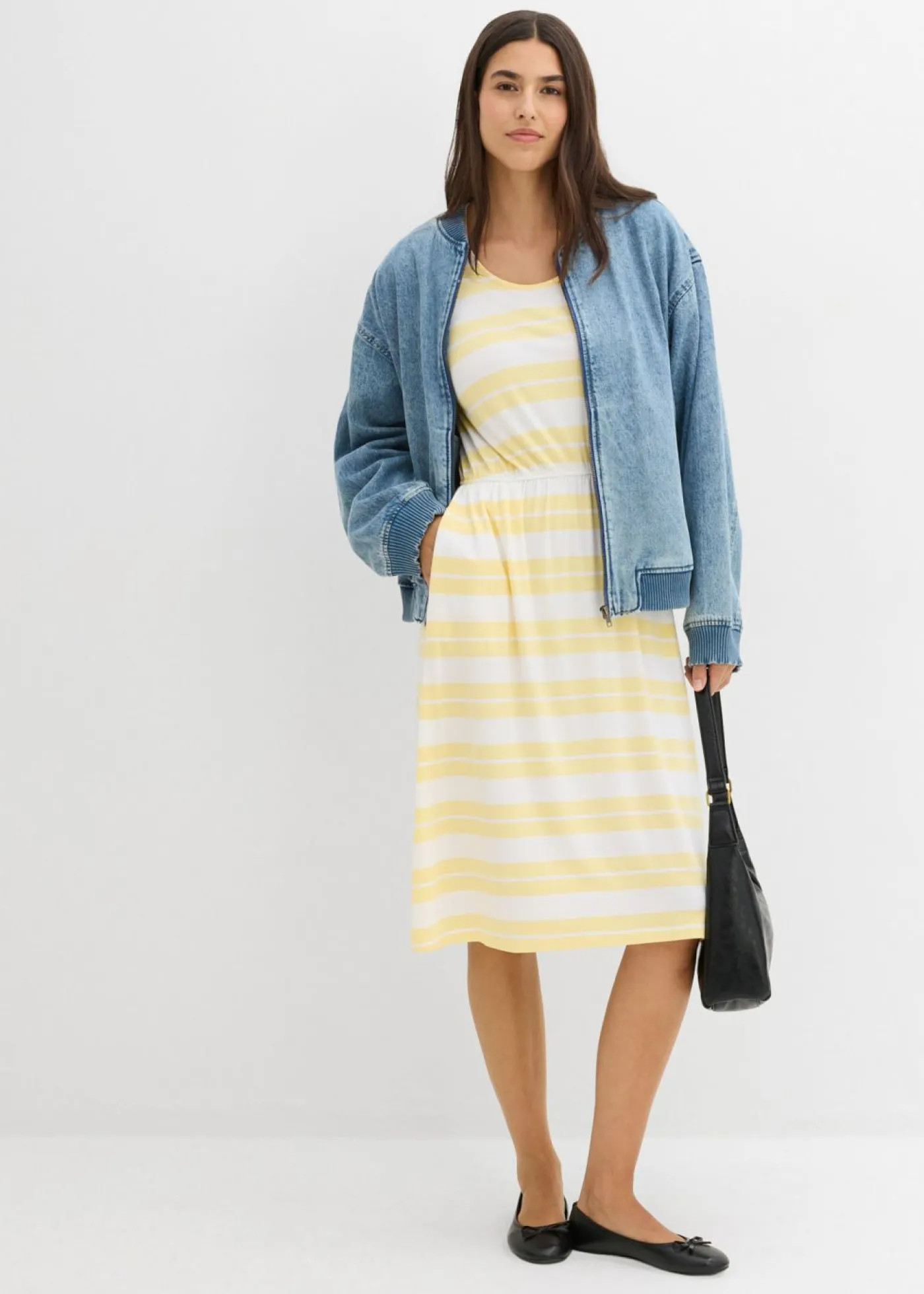 bonprix bonprix Vestido camisero de mezcla de viscosa amarillo claro con rayas Outlet
