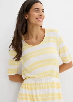bonprix bonprix Vestido camisero de mezcla de viscosa amarillo claro con rayas Outlet