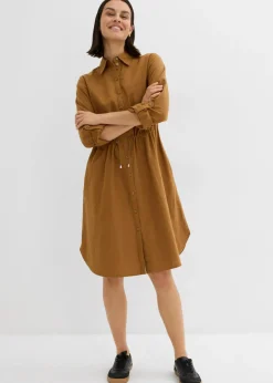 bonprix bonprix Vestido camisero de mezcla de lino y algodón Rosa Outlet