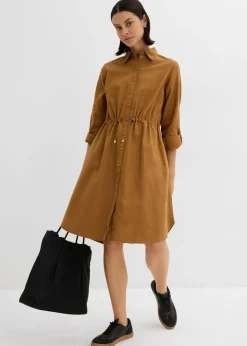 bonprix bonprix Vestido camisero de mezcla de lino y algodón Rosa Outlet