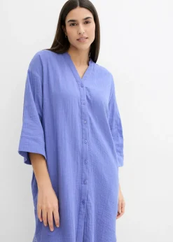 bonprix bonprix Vestido camisero de muselina Azul violáceo Sale