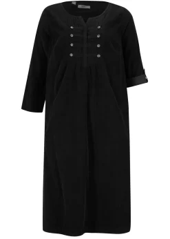 bonprix bonprix Vestido camisero de pana de algodón puro Negro Clearance