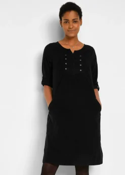 bonprix bonprix Vestido camisero de pana de algodón puro Negro Clearance