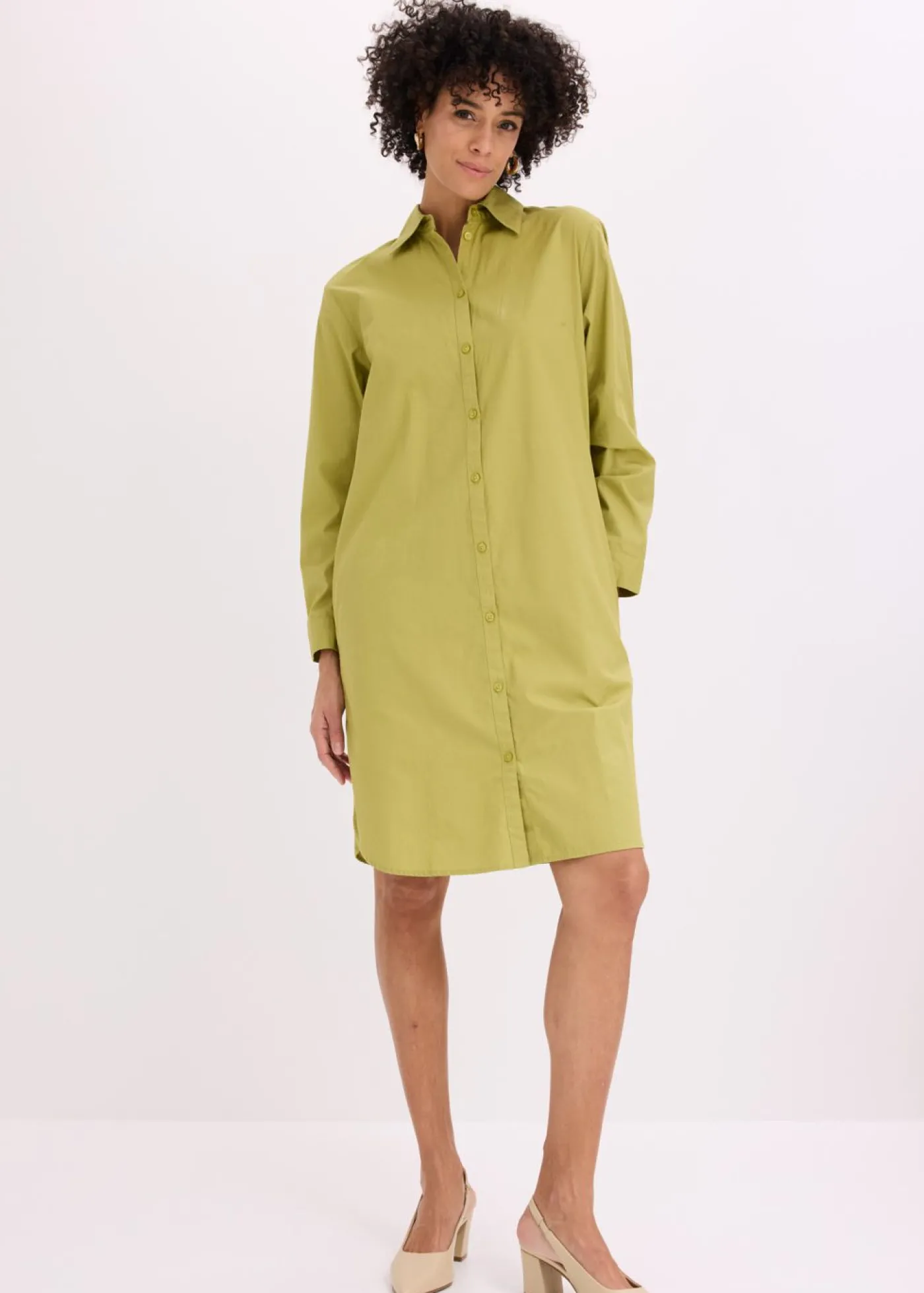 bonprix bonprix Vestido camisero de popelín de algodón verde cactus Sale