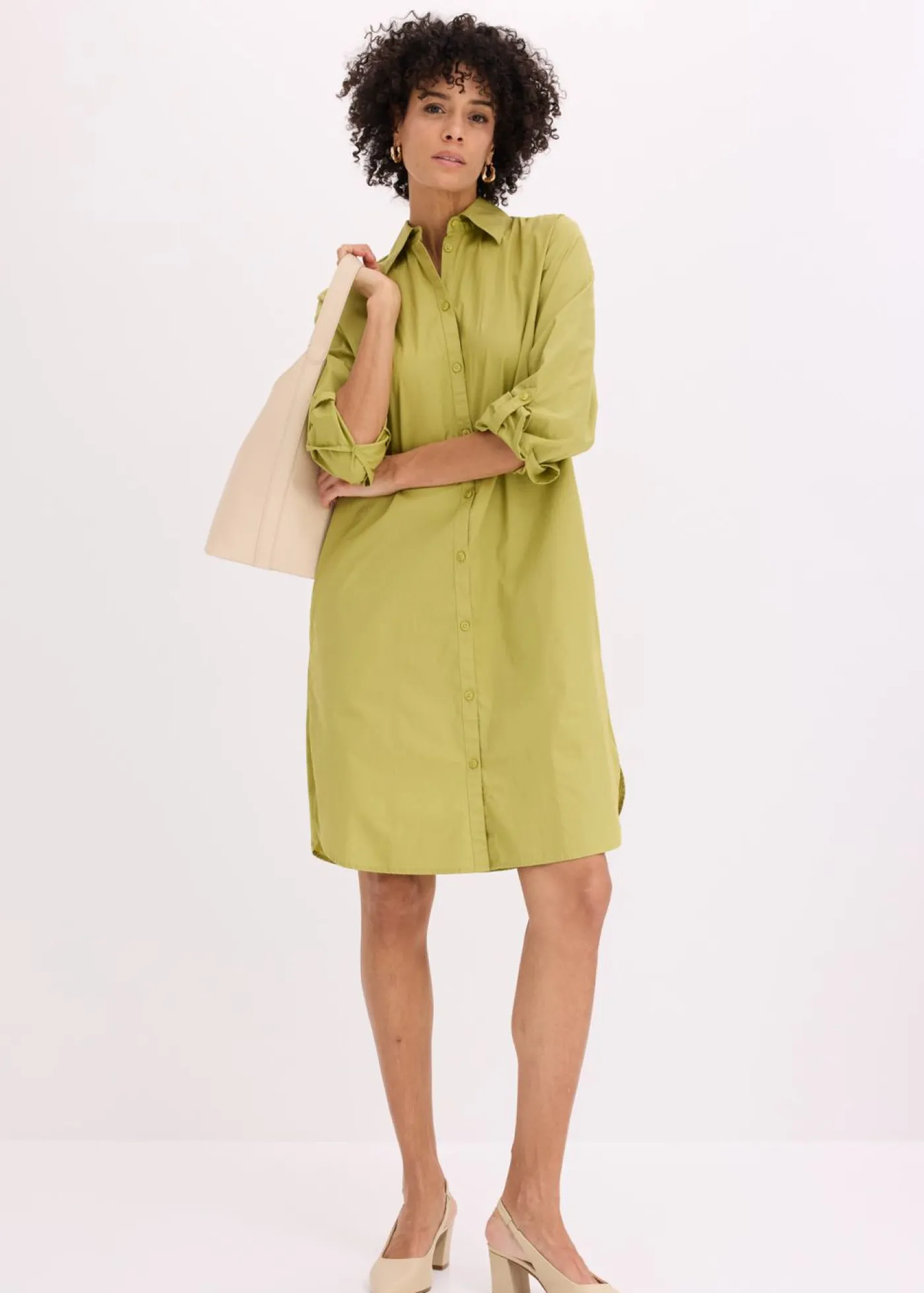 bonprix bonprix Vestido camisero de popelín de algodón verde cactus Sale