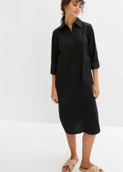 bonprix bonprix Vestido camisero de popelín de algodón Negro Discount