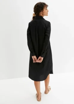 bonprix bonprix Vestido camisero de popelín de algodón Negro Discount