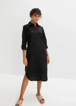 bonprix bonprix Vestido camisero de popelín de algodón Negro Discount