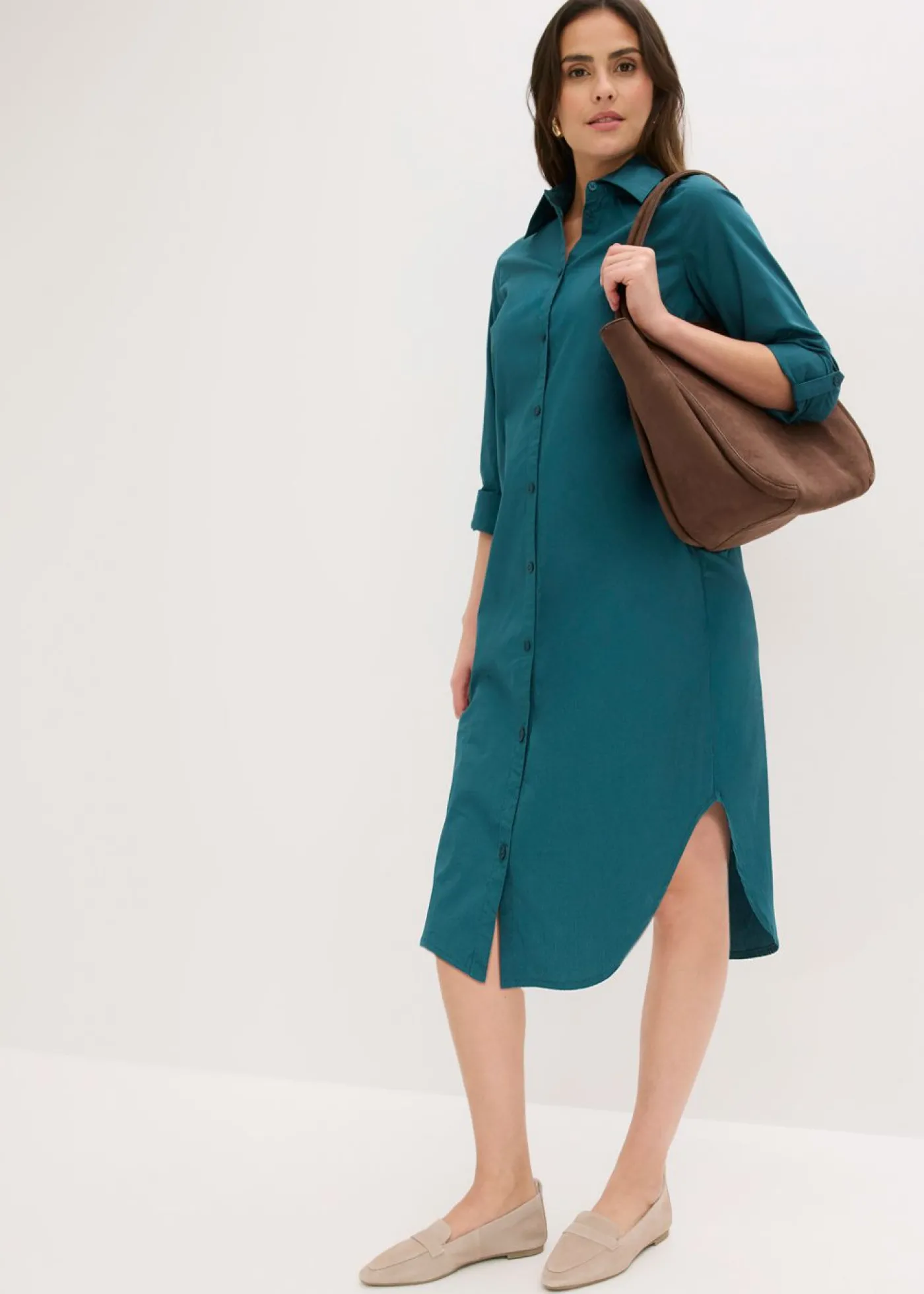bonprix bonprix Vestido camisero de popelín de algodón verde pimiento Best