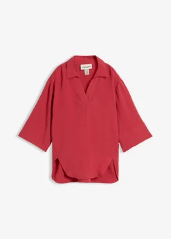 bonprix bonprix Vestido camisero de popelín Rojo rubí Online