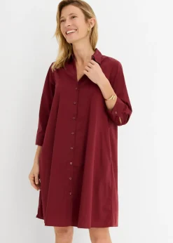 bonprix bonprix Vestido camisero de popelín Rojo rubí Online