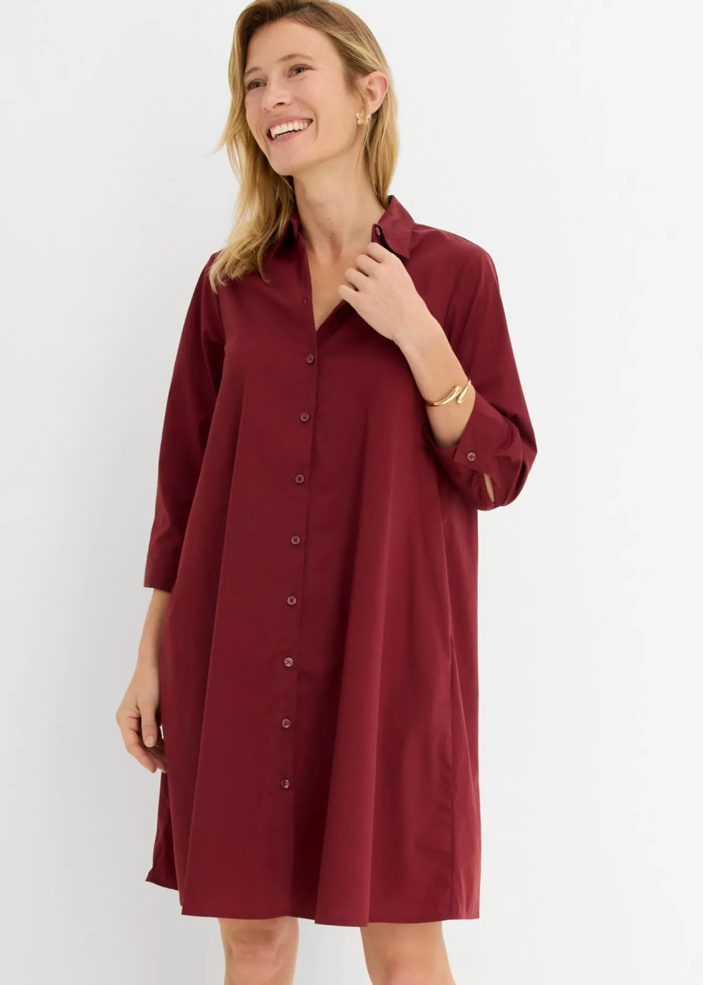bonprix bonprix Vestido camisero de popelín Rojo rubí Online