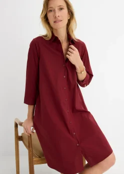 bonprix bonprix Vestido camisero de popelín Rojo rubí Online