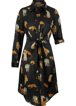 bonprix bonprix Vestido camisero de satén Estampado de leopardo en negro New