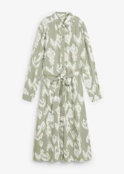 bonprix bonprix Vestido camisero de viscosa fluida verde alga-blanco lana Sale